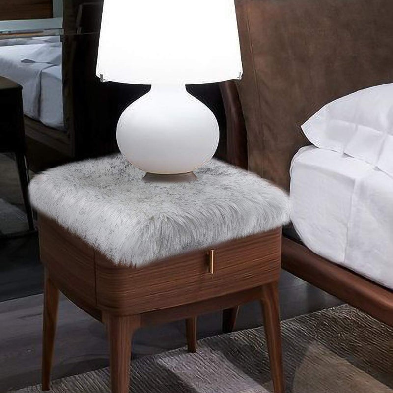 Softlife White Faux Fur Sheepskin Chair Cover Seat Cushion Pad Super Soft Area Rugs for Living Bedroom Sofa Dorm (1.6ft x 1.6ft, White-Grey Tip) - Image 2